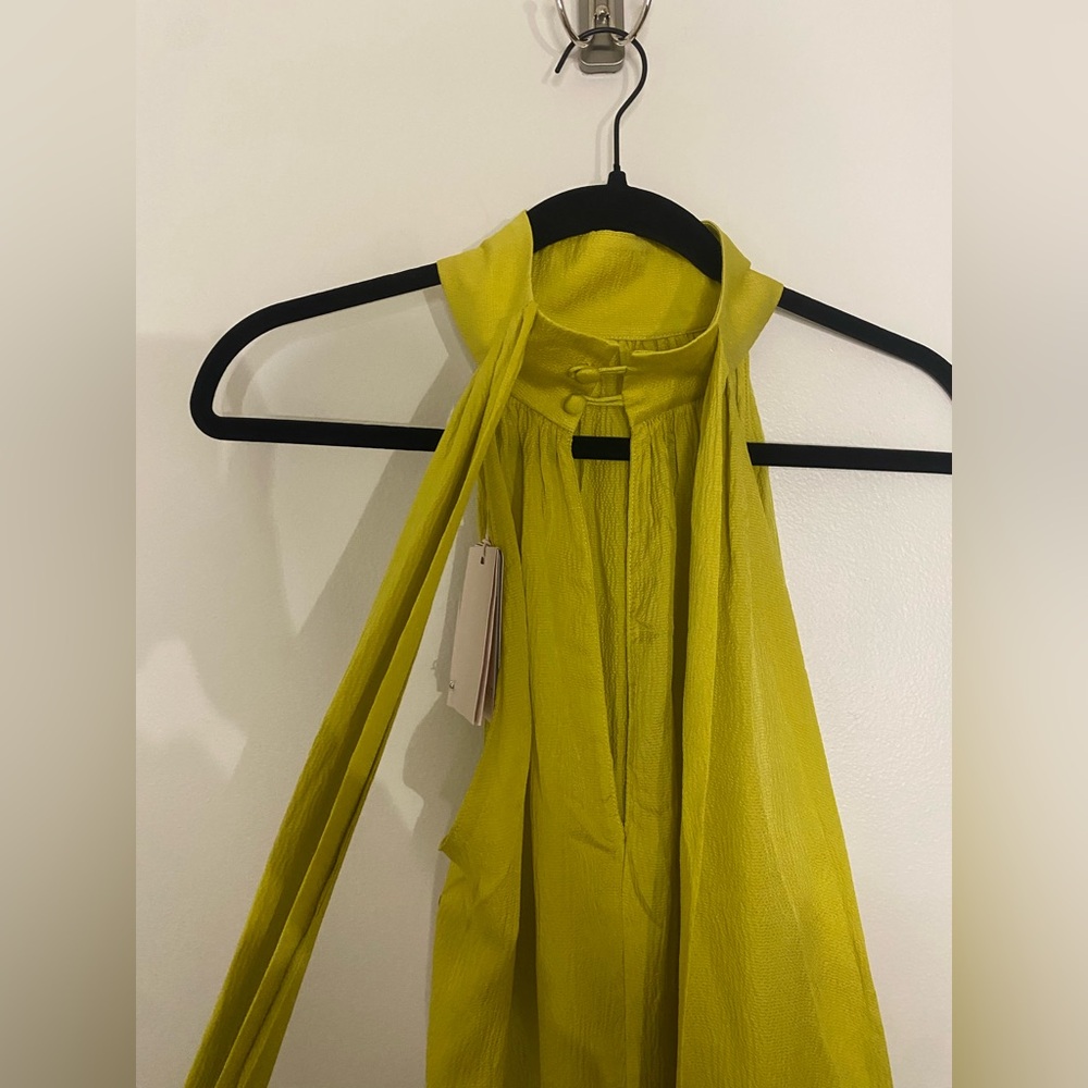 Wiggy Kit NWT The Aster Dress Chartreuse Hammered Silk Maxi High Neck Medium - Picture 12 of 15